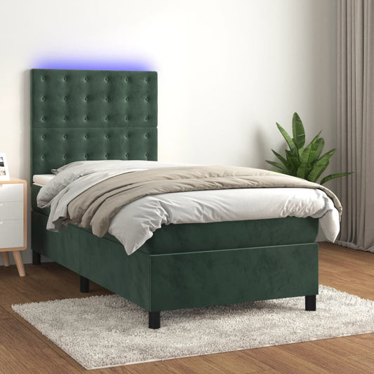 Boxspringbett mit Matratze & LED Dunkelgrün 100x200 cm Samt