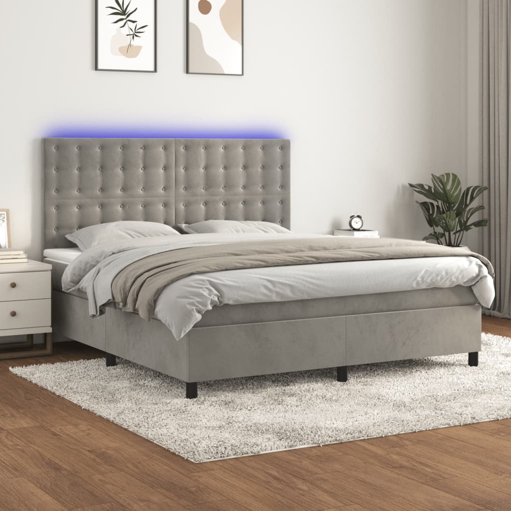 Boxspringbett mit Matratze & LED Hellgrau 160x200 cm Samt