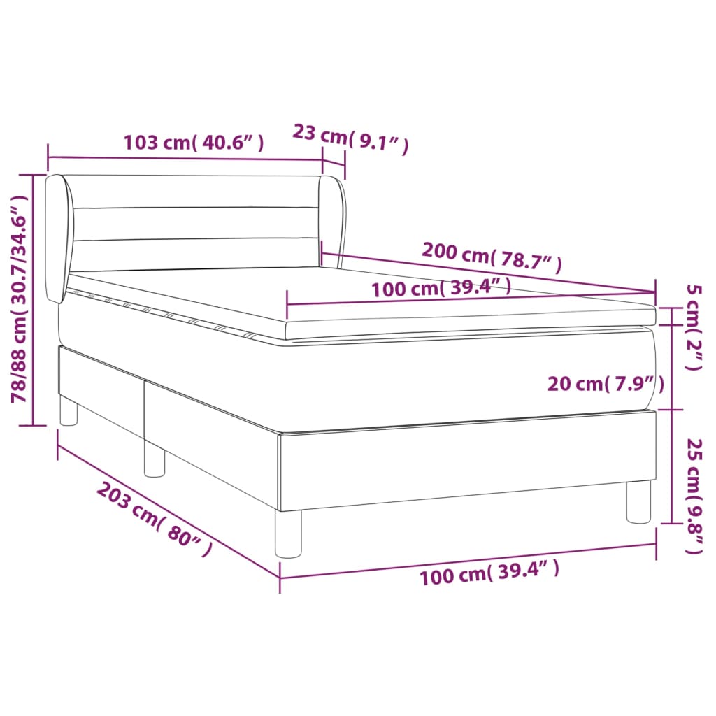 Boxspringbett mit Matratze Dunkelgrau 100x200 cm Stoff