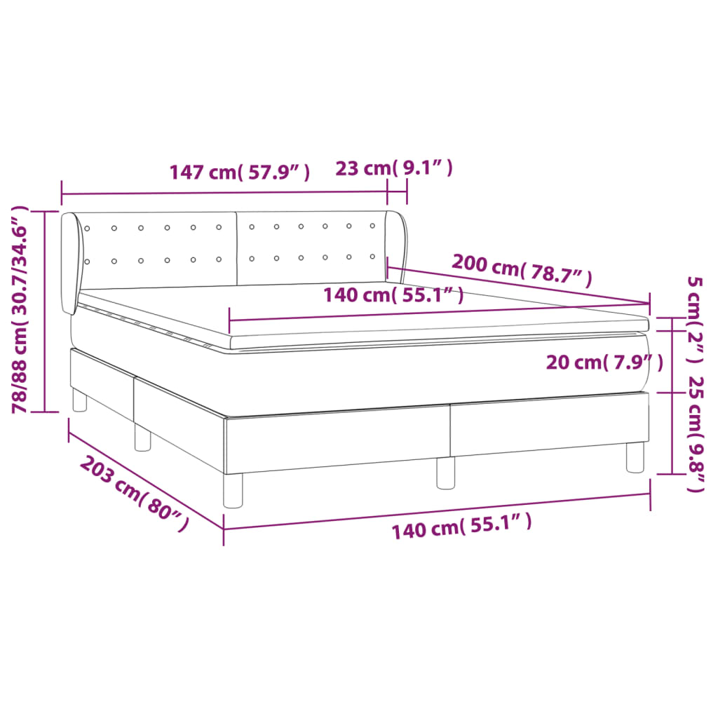 Boxspringbett mit Matratze Hellgrau 140x200 cm Stoff