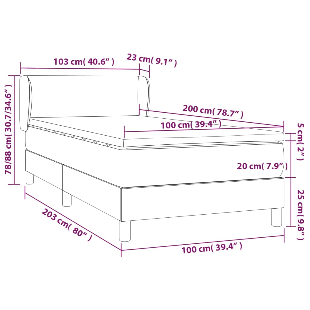 Boxspringbett mit Matratze Dunkelgrau 100x200 cm Stoff