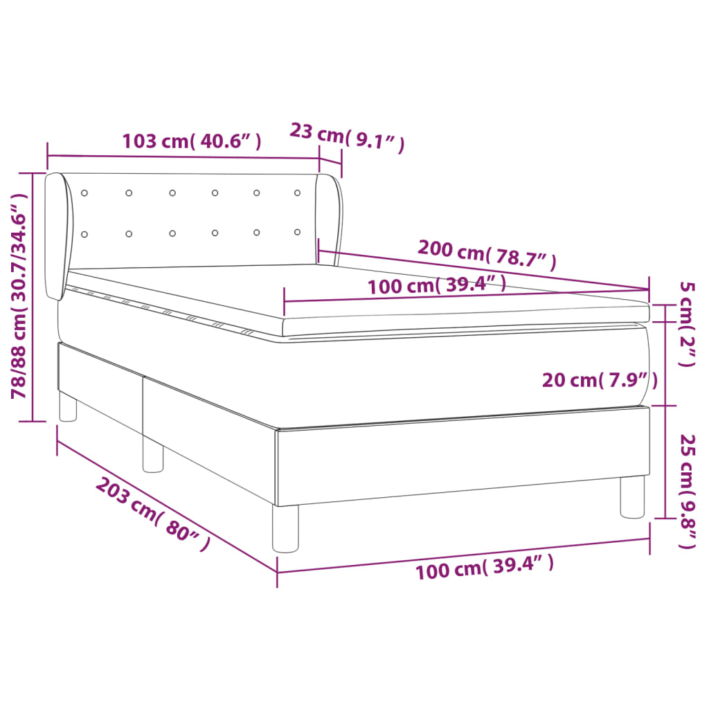 Boxspringbett mit Matratze Dunkelgrau 100x200 cm Samt