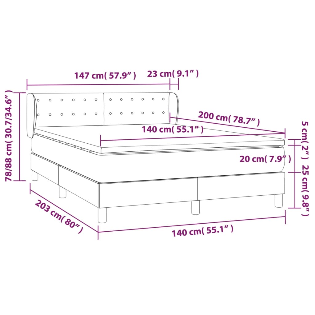 Boxspringbett mit Matratze Dunkelgrau 140x200 cm Samt