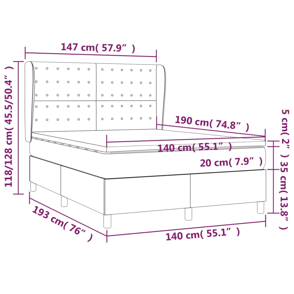 Boxspringbett mit Matratze Schwarz 140x190 cm Stoff