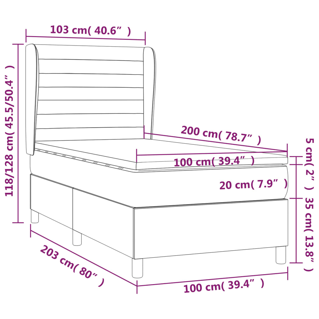 Boxspringbett mit Matratze Blau 100x200 cm Stoff