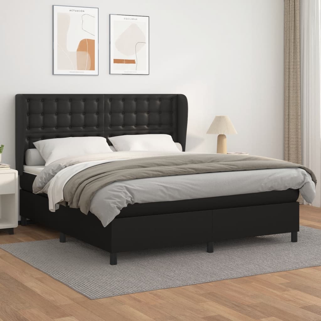 Boxspringbett mit Matratze Schwarz 160x200 cm Kunstleder