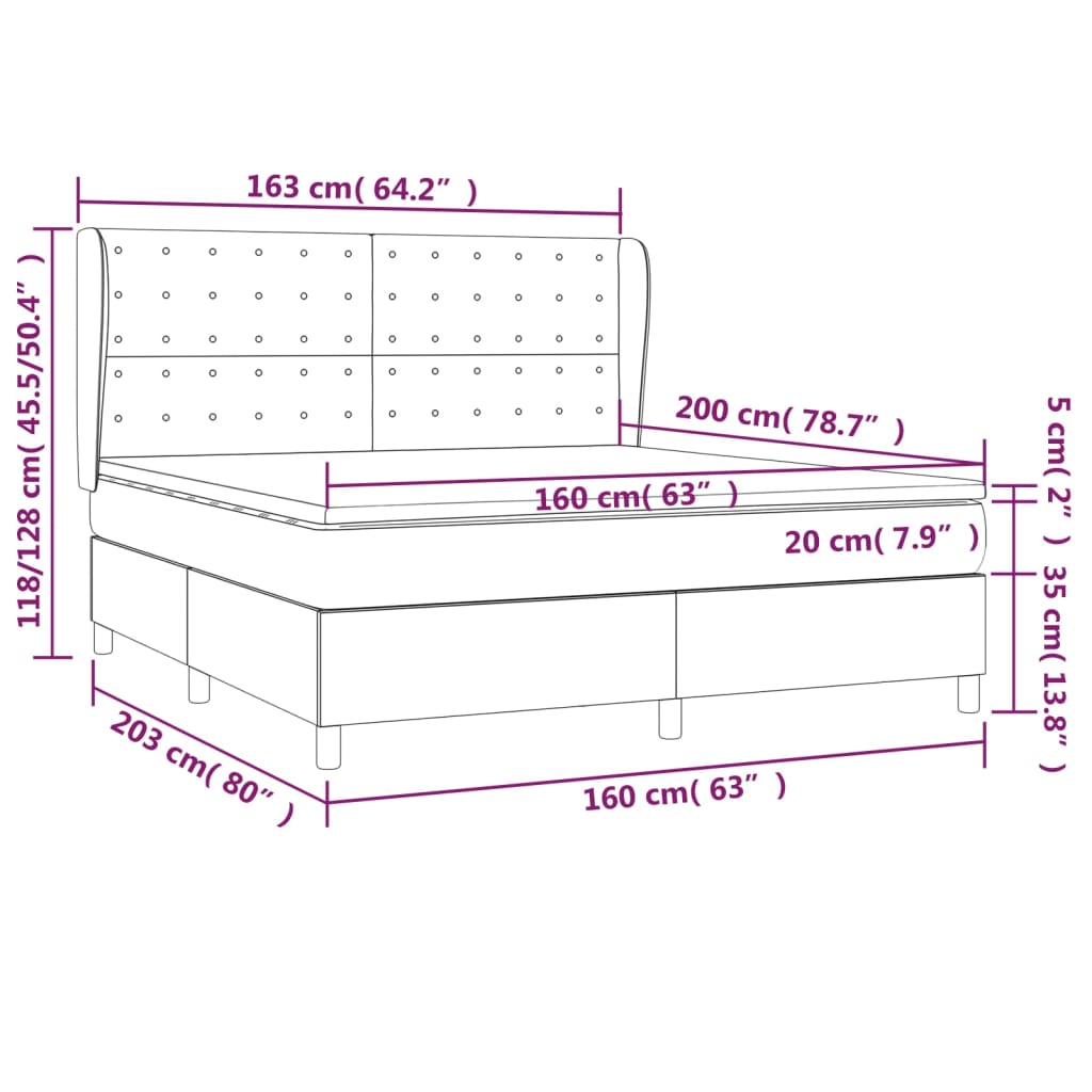 Boxspringbett mit Matratze Dunkelgrau 160x200 cm Samt