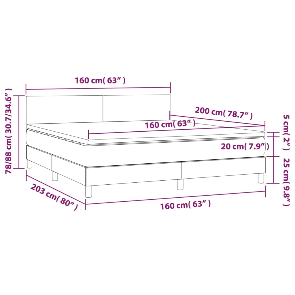 Boxspringbett mit Matratze Blau 160x200 cm Stoff