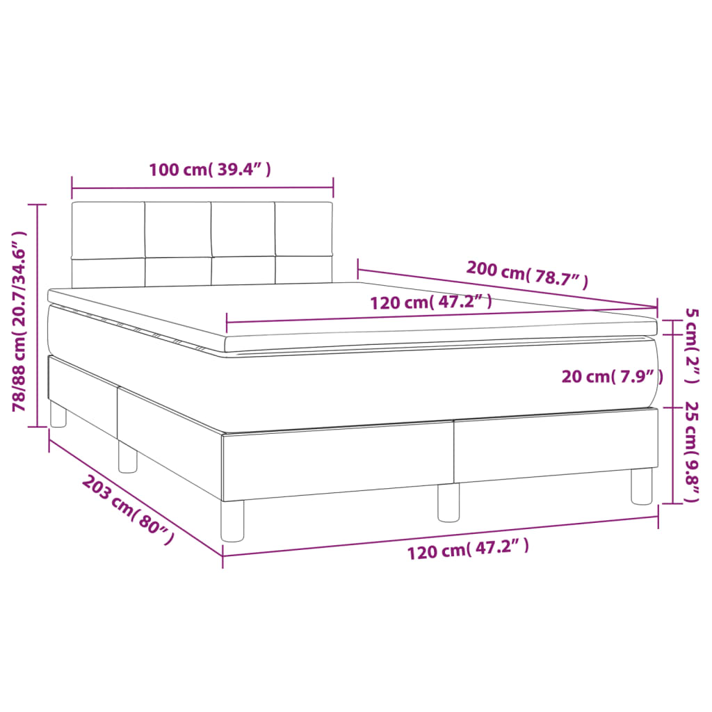 Boxspringbett mit Matratze Hellgrau 120x200 cm Stoff