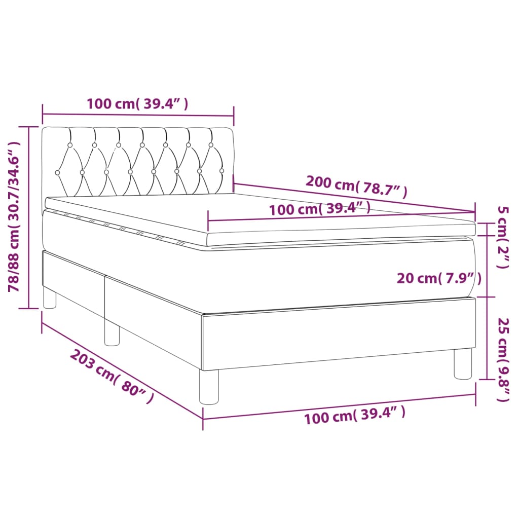 Boxspringbett mit Matratze Dunkelbraun 100x200 cm Stoff