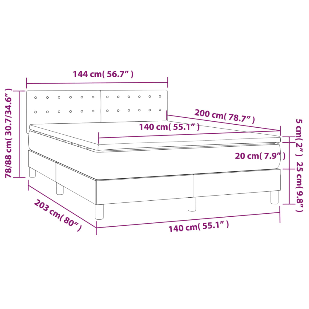 Boxspringbett mit Matratze Blau 140x200 cm Stoff