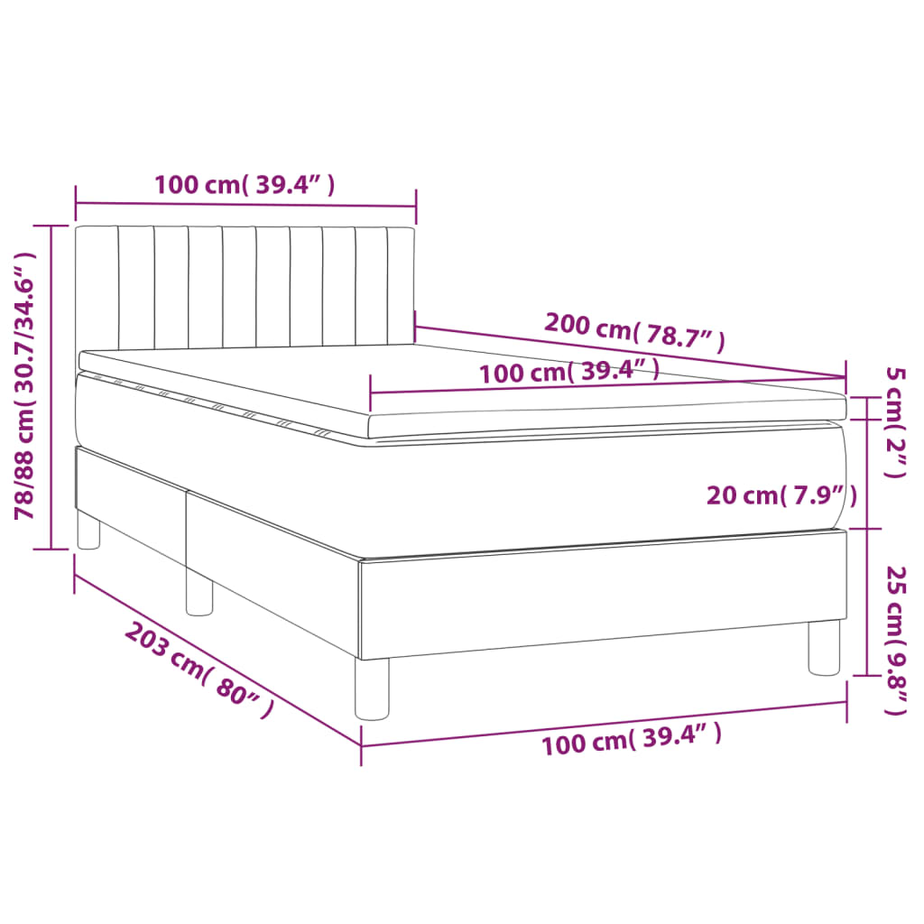 Boxspringbett mit Matratze Dunkelbraun 100x200 cm Stoff