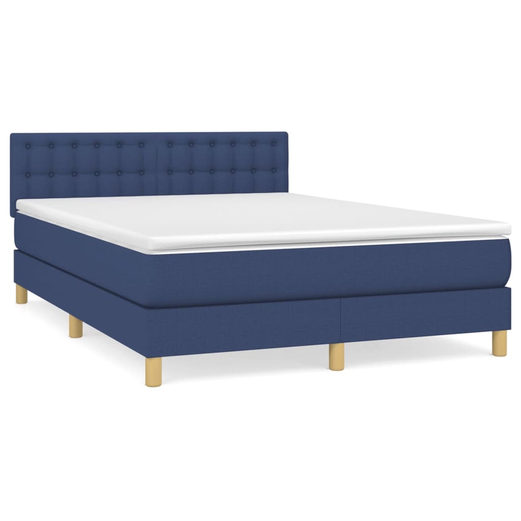 Boxspringbett mit Matratze Blau 140x200 cm Stoff