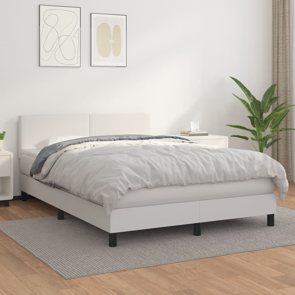 Boxspringbett mit Matratze Weiß 140x200 cm Kunstleder