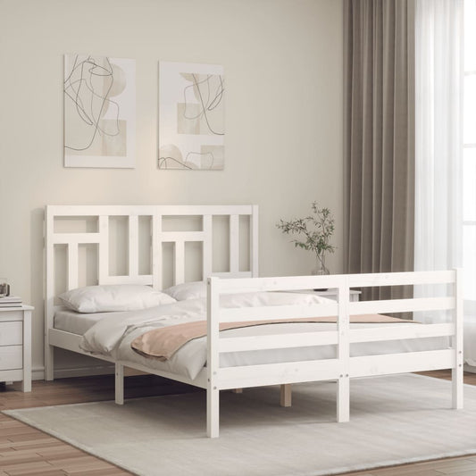 Massivholzbett mit Kopfteil Weiß 140x190 cm