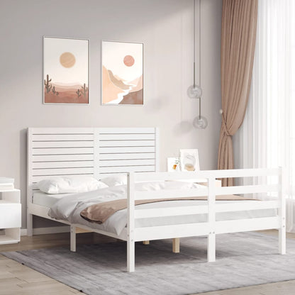 Massivholzbett mit Kopfteil Weiß 140x190 cm