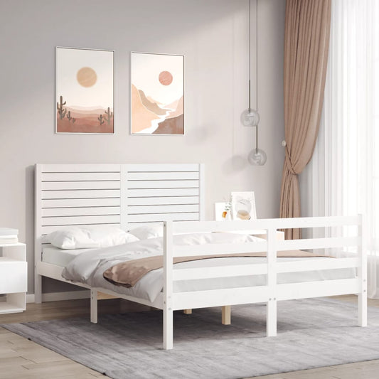 Massivholzbett mit Kopfteil Weiß 140x190 cm