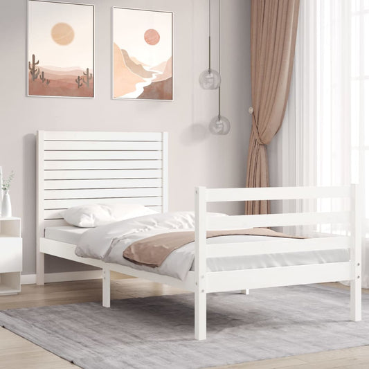 Massivholzbett mit Kopfteil Weiß 90x200 cm
