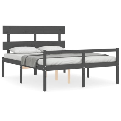 Seniorenbett mit Kopfteil Grau Kingsize Massivholz