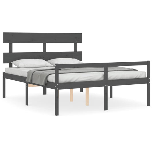 Seniorenbett mit Kopfteil Grau Kingsize Massivholz