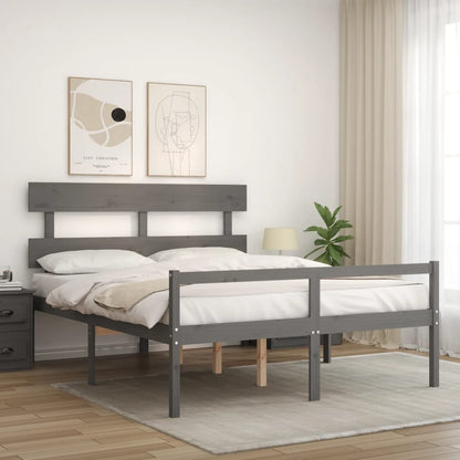 Seniorenbett mit Kopfteil Grau Kingsize Massivholz