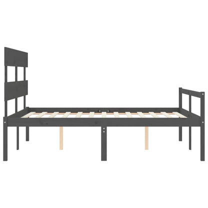 Seniorenbett mit Kopfteil Grau Kingsize Massivholz