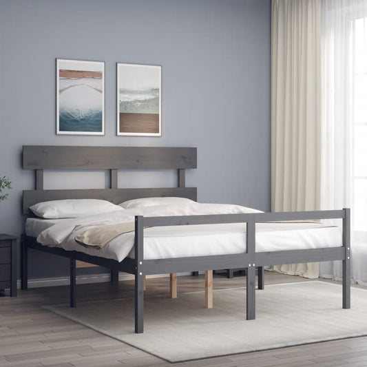 Seniorenbett mit Kopfteil Grau Kingsize Massivholz