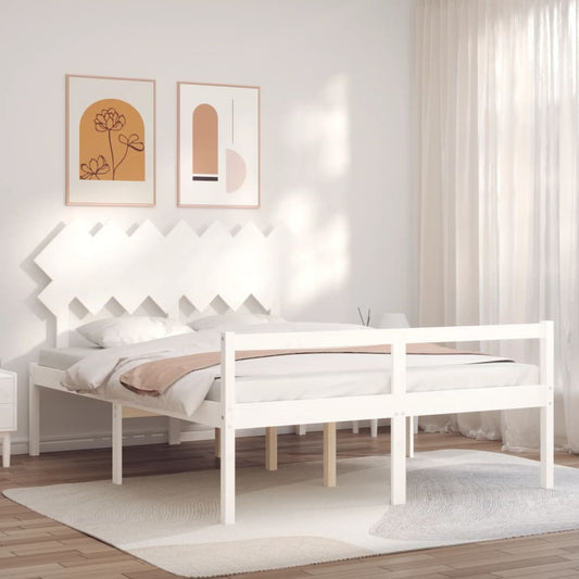 Seniorenbett mit Kopfteil Weiß Kingsize Massivholz