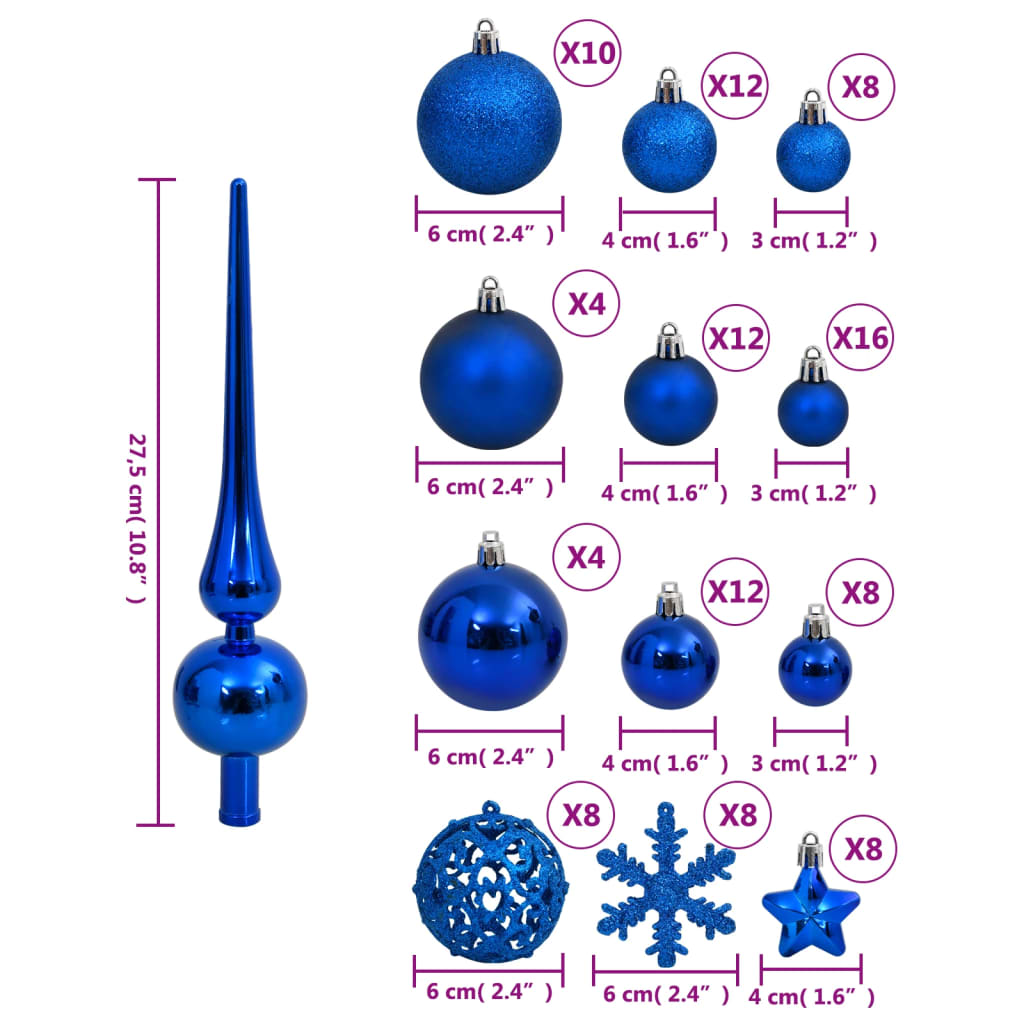 111-tlg. Weihnachtskugel-Set Blau Polystyrol