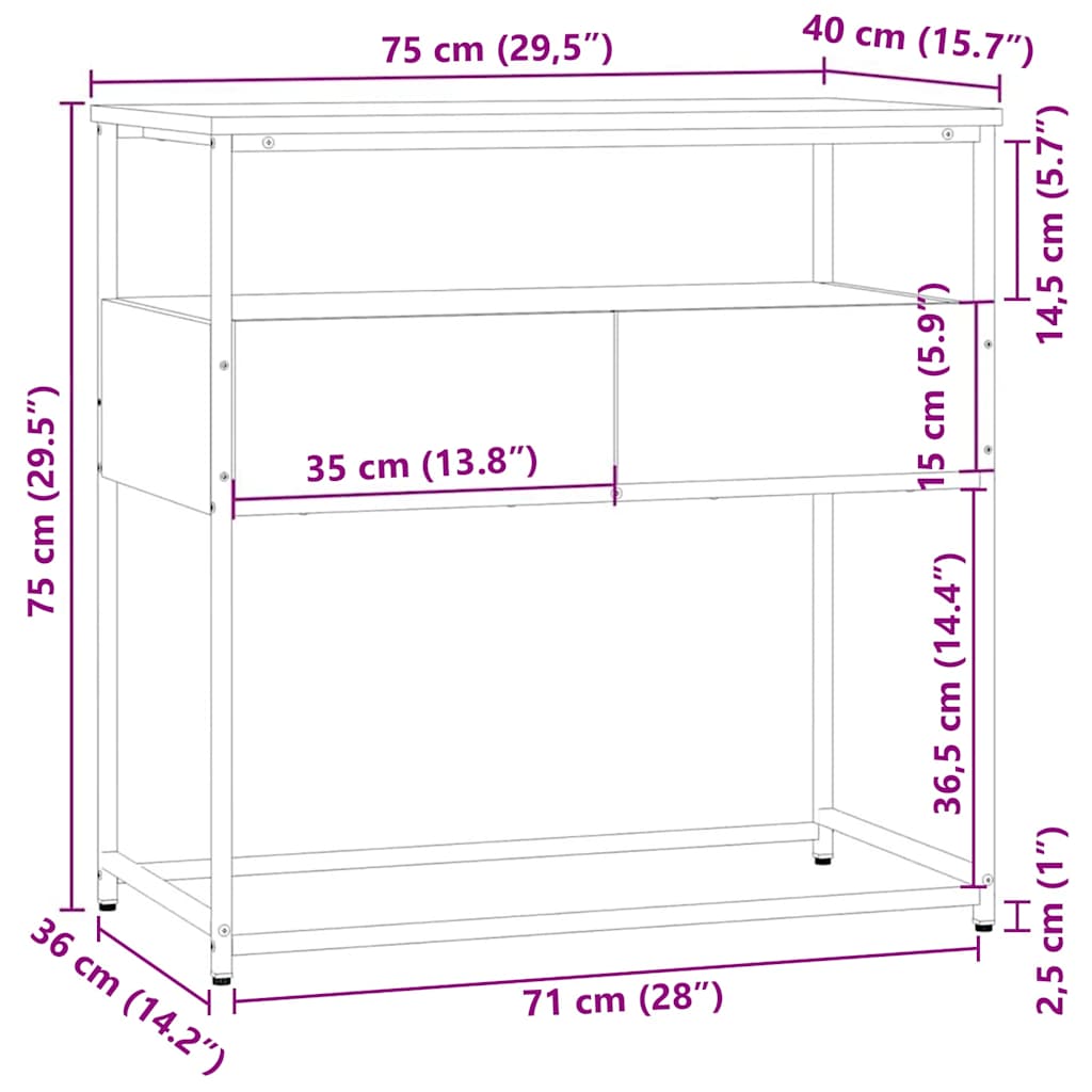 Konsolentisch Sonoma-Eiche 75 x 40 x 75 cm Holzwerkstoff