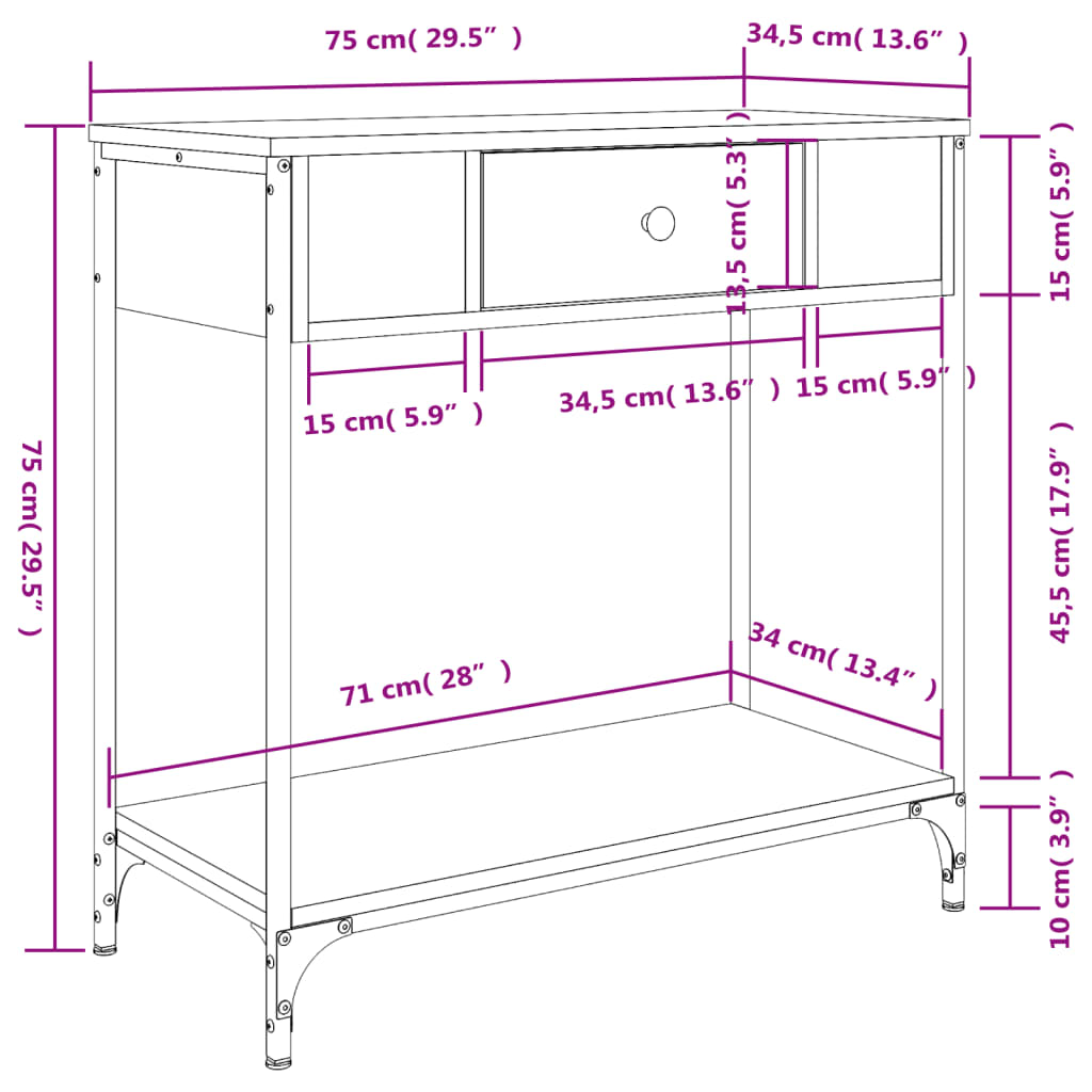 Konsolentisch Schwarz 75x34,5x75 cm Holzwerkstoff