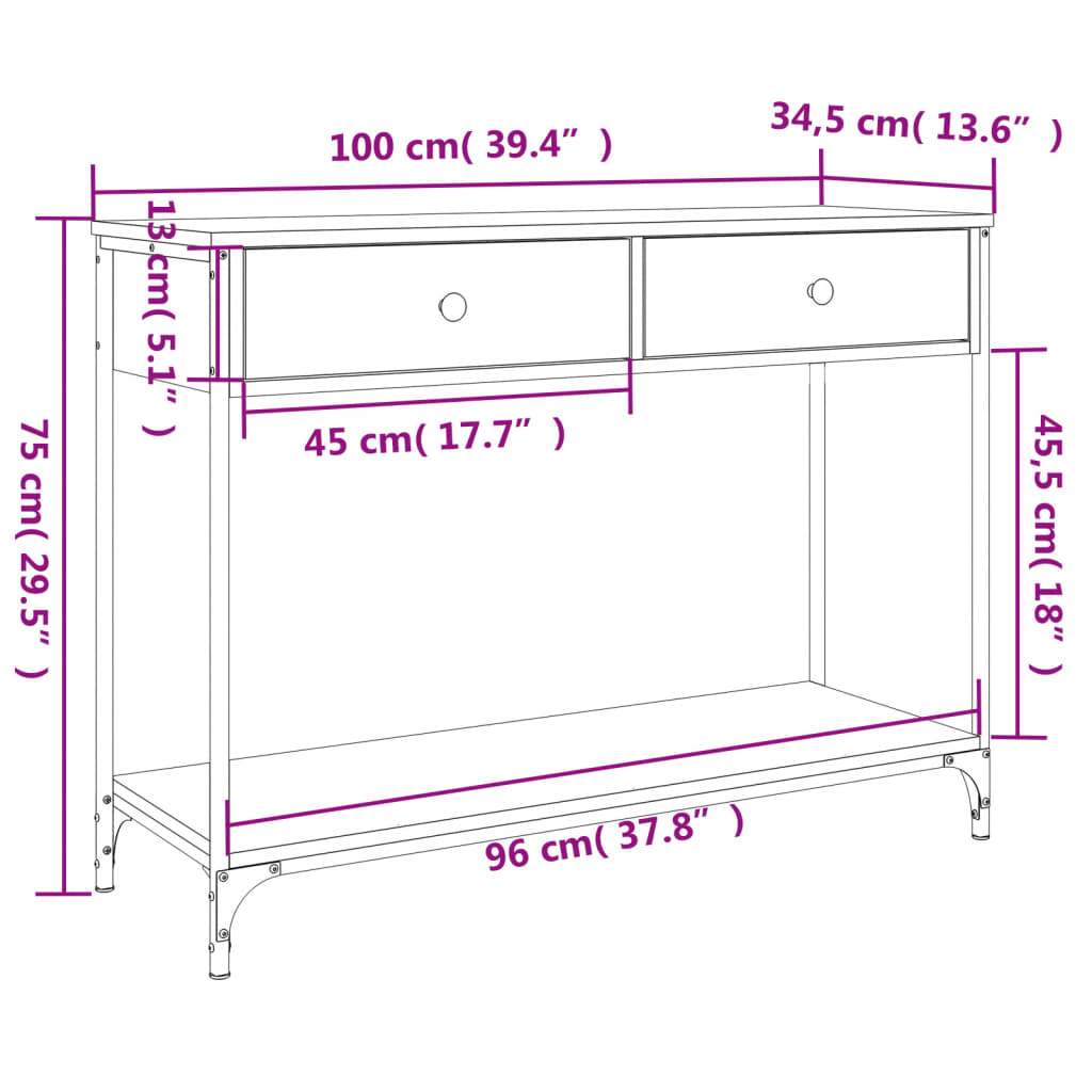 Konsolentisch Sonoma-Eiche 100x34,5x75 cm Holzwerkstoff