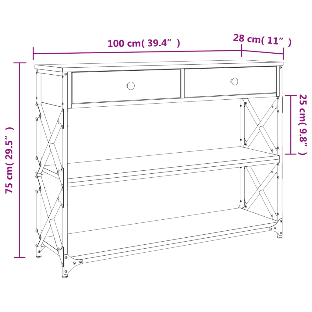 Konsolentisch Grau Sonoma 100x28x75 cm Holzwerkstoff