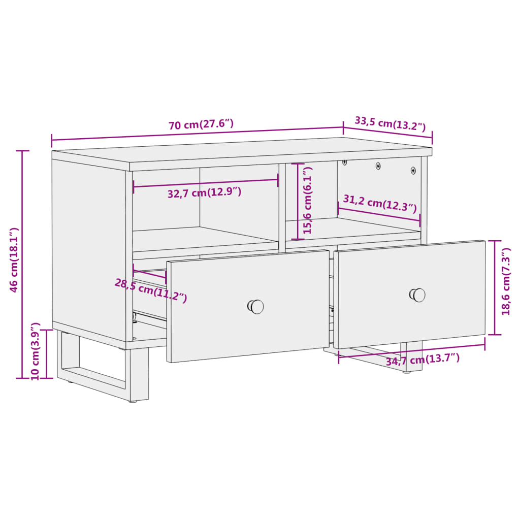 TV-Schrank Braun und Schwarz 70x33,5x46 cm Massivholz Mango