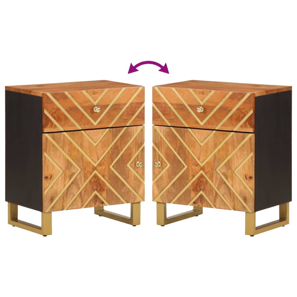 Nachttisch Braun und Schwarz 50x33x60 cm Massivholz Mango