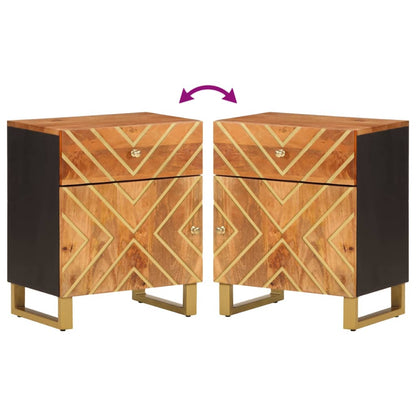 Nachttisch Braun und Schwarz 50x33x60 cm Massivholz Mango