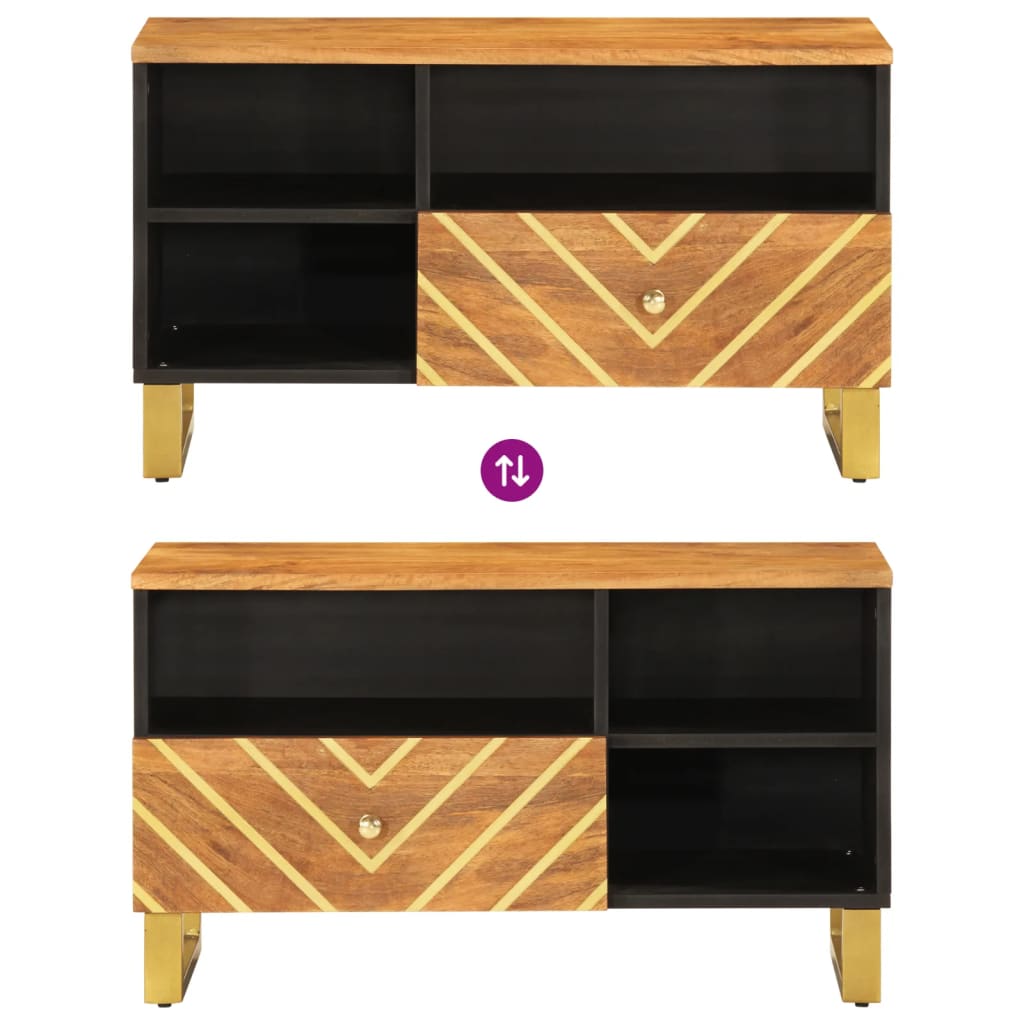 TV-Schrank Braun und Schwarz 80x33,5x46 cm Massivholz Mango