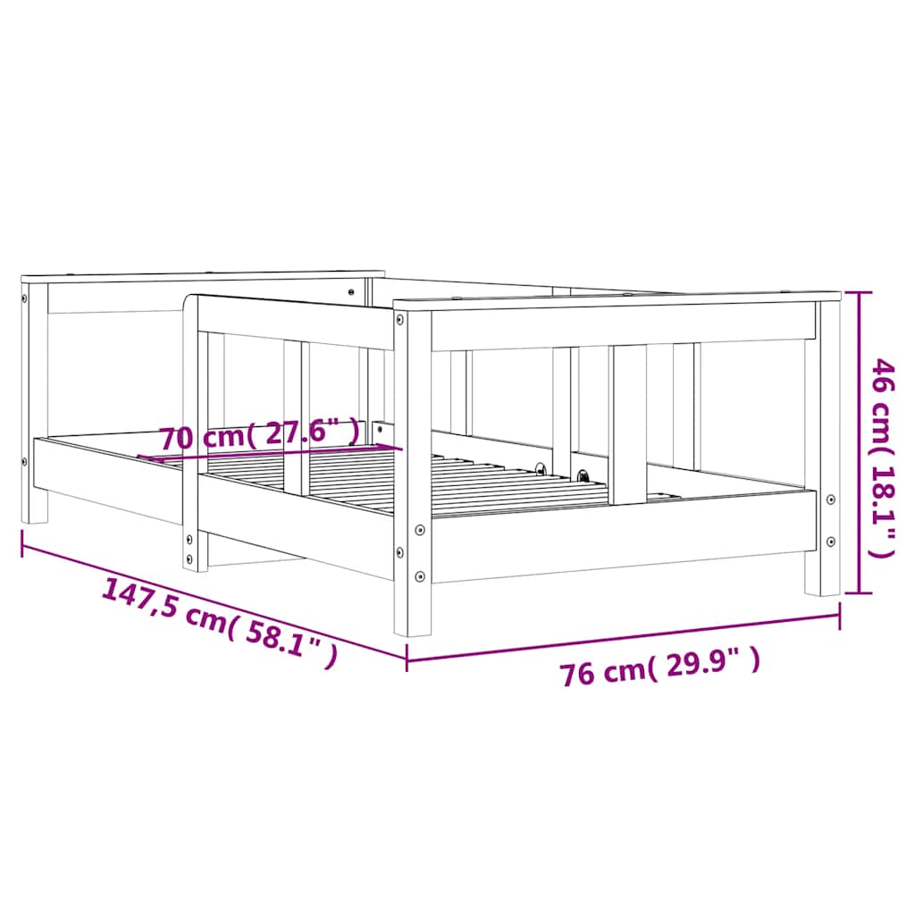 Kinderbett 70x140 cm Massivholz Kiefer