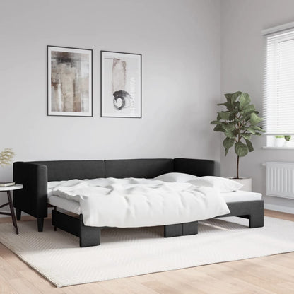 Tagesbett Ausziehbar Schwarz 80x200 cm Stoff