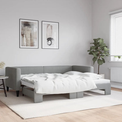 Tagesbett Ausziehbar Hellgrau 90x200 cm Stoff