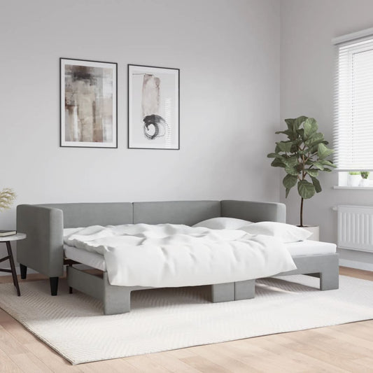 Tagesbett Ausziehbar Hellgrau 90x200 cm Stoff