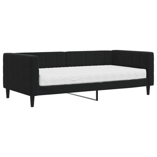 Tagesbett mit Matratze Schwarz 90x190 cm Samt