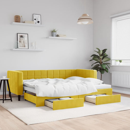 Tagesbett Ausziehbar mit Schubladen Gelb 80x200 cm Samt