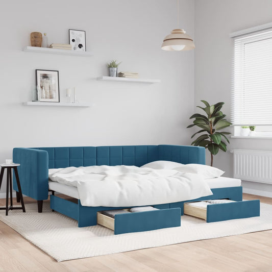 Tagesbett Ausziehbar mit Schubladen Blau 90x200 cm Samt