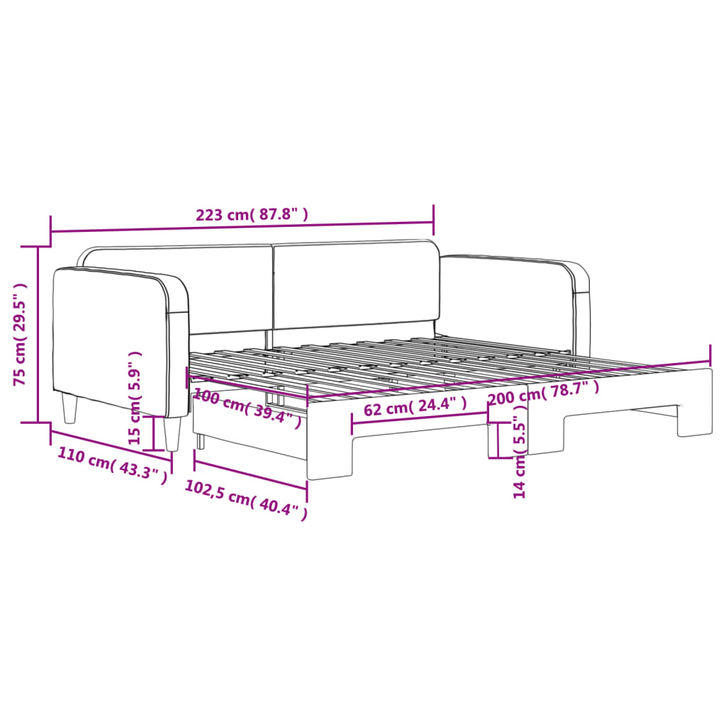 Tagesbett Ausziehbar Hellgrau 100x200 cm Stoff