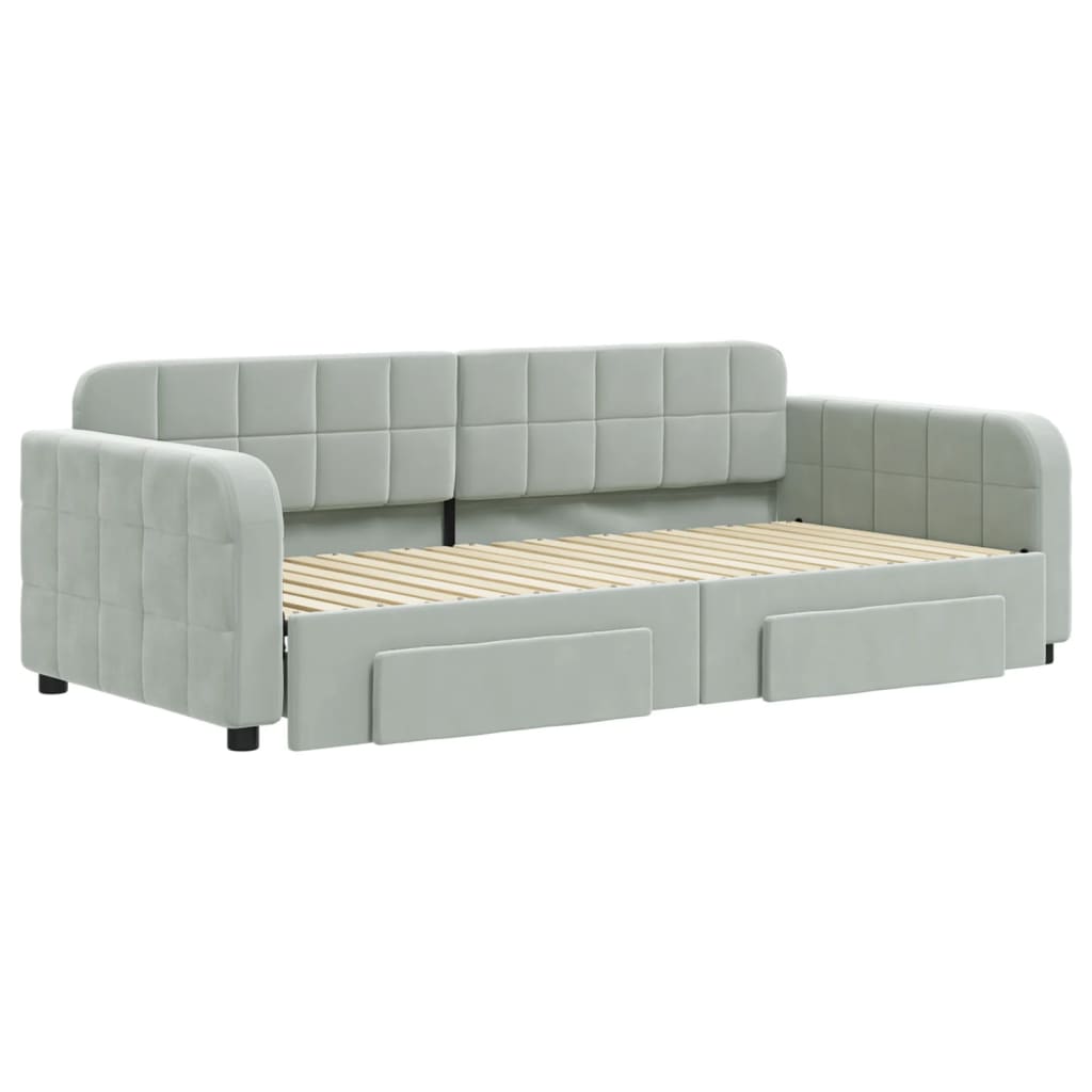Tagesbett Ausziehbar mit Schubladen Hellgrau 90x190 cm Samt