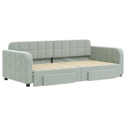 Tagesbett Ausziehbar mit Schubladen Hellgrau 90x190 cm Samt