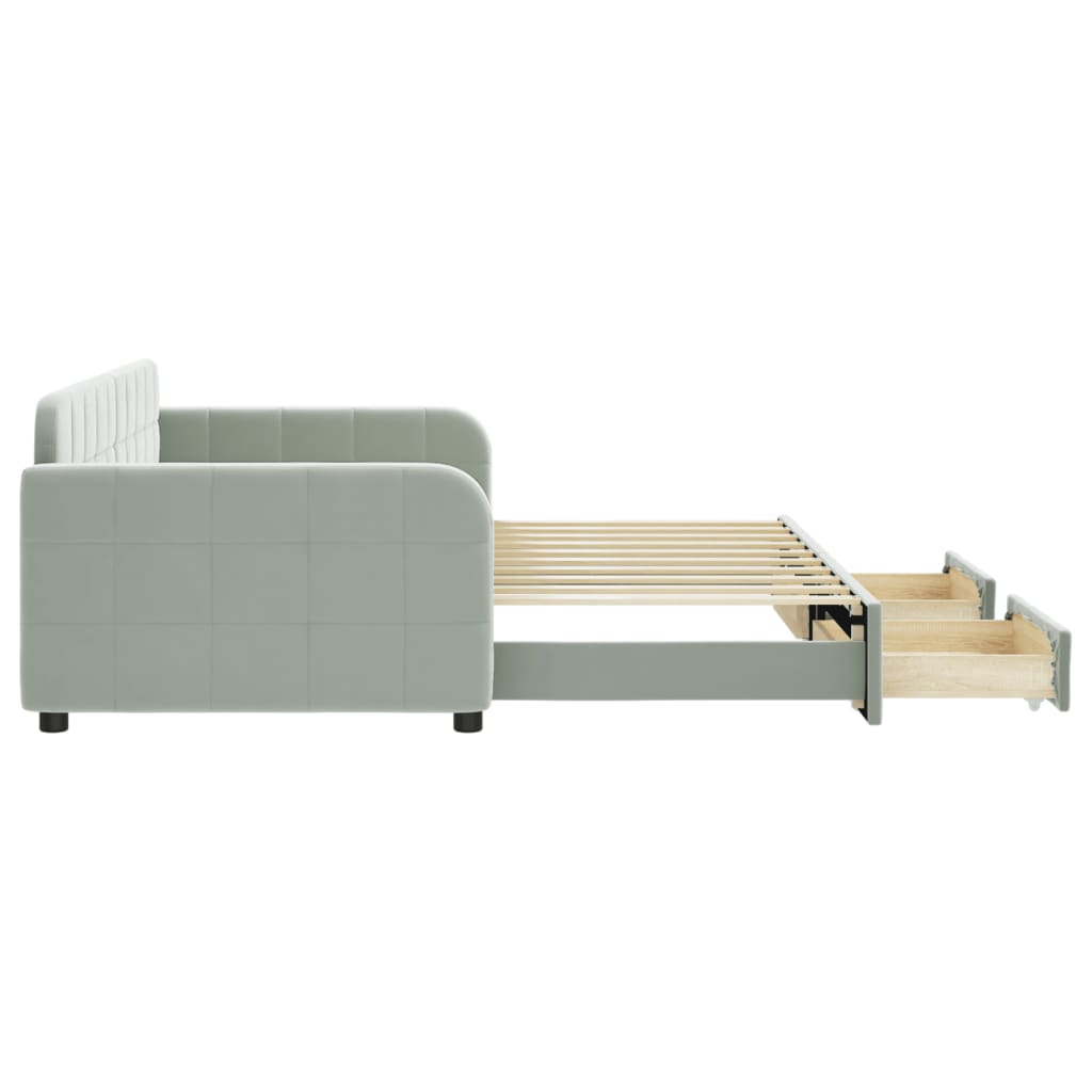 Tagesbett Ausziehbar mit Schubladen Hellgrau 90x190 cm Samt