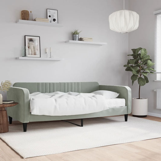 Tagesbett mit Matratze Hellgrau 90x190 cm Samt