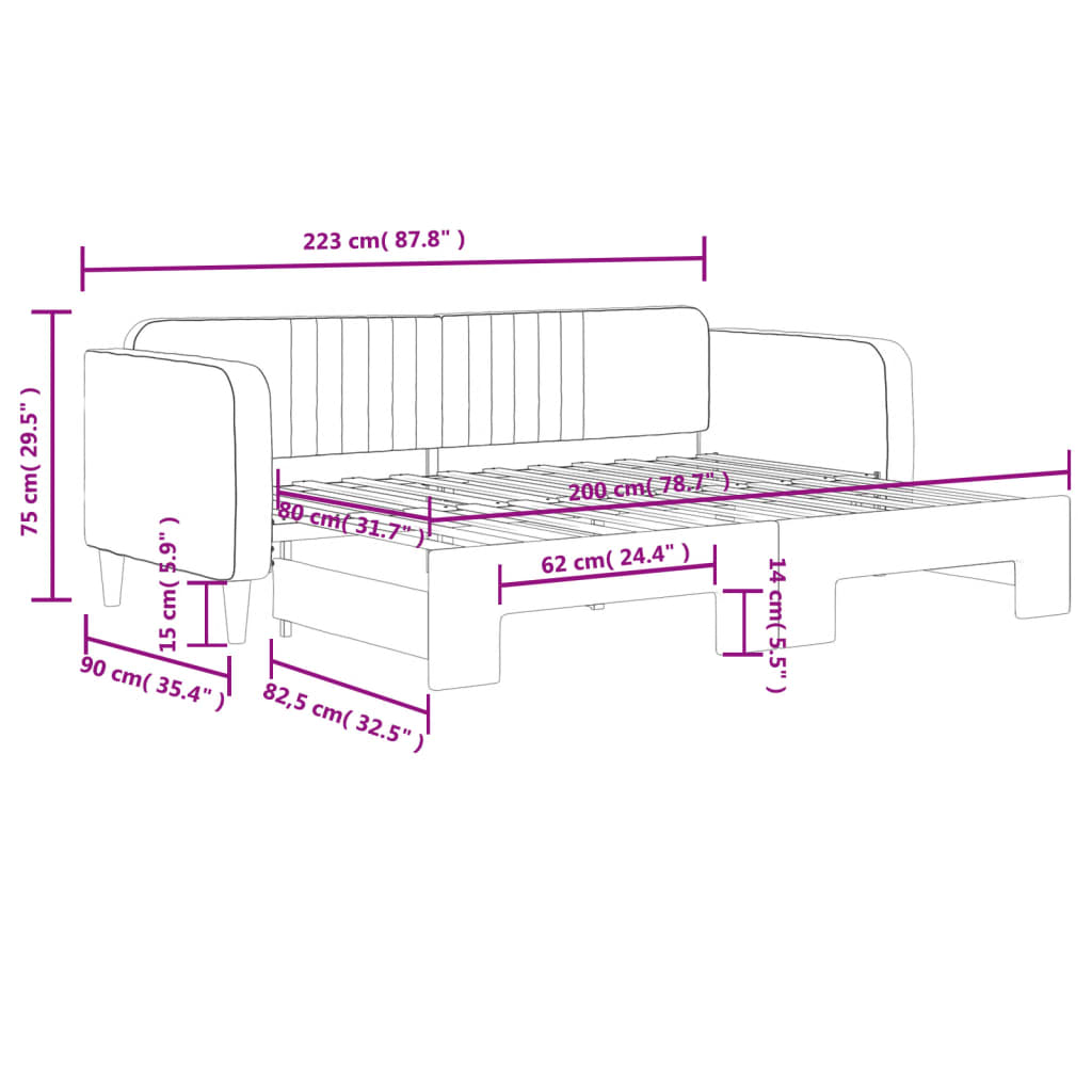 Tagesbett Ausziehbar Dunkelgrau 80x200 cm Samt